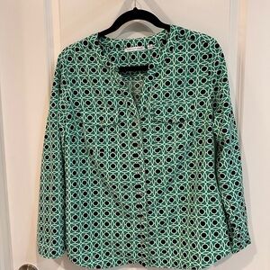 Notations Green and Black Geometric Blouse